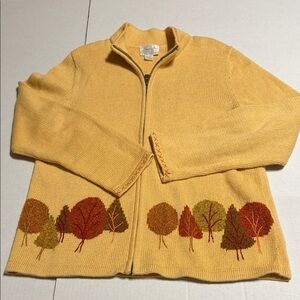 Christopher & Banks Yellow Cardigan with Tree Design